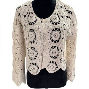 NWT PRIMARK Cropped Cream Crochet  cardigan Size Large